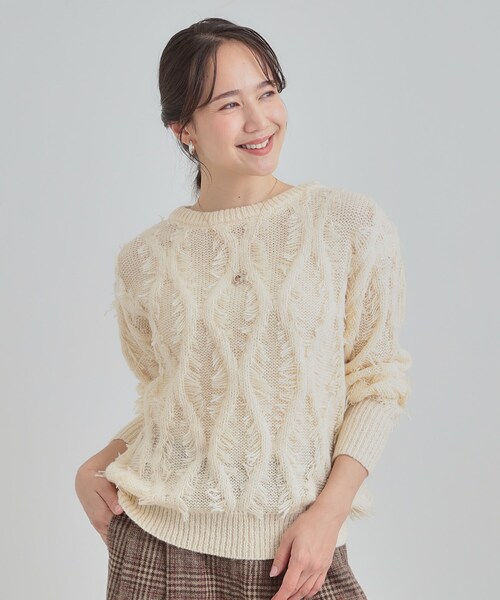 SHOO・LA・RUE(シューラルー)の「【S-LL】大人も着やすいシックなカラー 主役級フリンジニット(ニット/セーター・レディース・アイボリー/ブラック系4/ダークブラウン系4・01/02/03/04)」の19枚目の写真