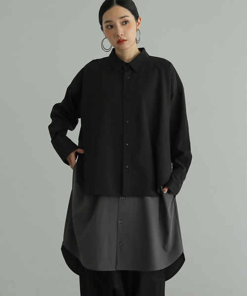 n'OrLABEL（ノアールレーベル）の「『レイヤードロングシャツ』（シャツワンピース・レディース・ネイビー/ブラック・FREE）」の2枚目の写真