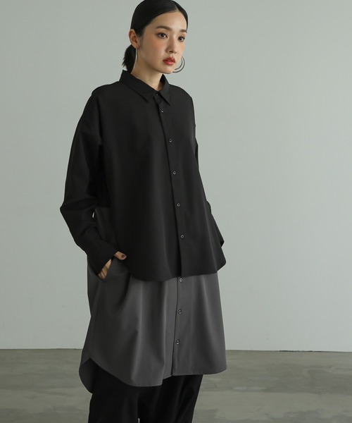 n'OrLABEL（ノアールレーベル）の「『レイヤードロングシャツ』（シャツワンピース・レディース・ネイビー/ブラック・FREE）」の3枚目の写真