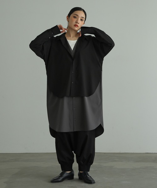 n'OrLABEL（ノアールレーベル）の「『レイヤードロングシャツ』（シャツワンピース・レディース・ネイビー/ブラック・FREE）」の5枚目の写真