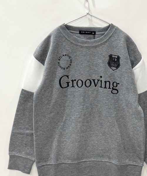 SHISKY(シスキー)の「裏起毛 綿タッチ ピリング防止加工 オーバーサイズ GAME トレーナー(スウェット・キッズ・ブラック/杢グレー/オフホワイト/ブラック系その他/ネイビー/チャコール・110/120/130/140/150/160)」の1枚目の写真