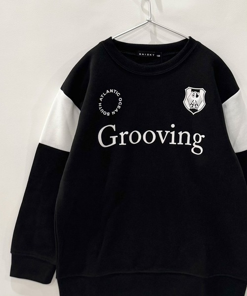 SHISKY(シスキー)の「裏起毛 綿タッチ ピリング防止加工 オーバーサイズ GAME トレーナー(スウェット・キッズ・ブラック/杢グレー/オフホワイト/ブラック系その他/ネイビー/チャコール・110/120/130/140/150/160)」の3枚目の写真