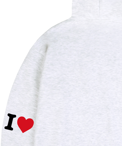 GRAVER（グレーバー）の「[ユニセックス]エルボウ I LOVE ベア フードパーカー_メランジホワイト（パーカー・レディース・ホワイト・SMALL/MEDIUM/LARGE/X-LARGE）」の2枚目の写真