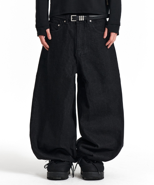 新品未使用 KICHUL バルーンデニム ブラック Lサイズ BASIC BALLOON DENIM PANTS (BLACK)（デニムパンツ）｜KICHUL