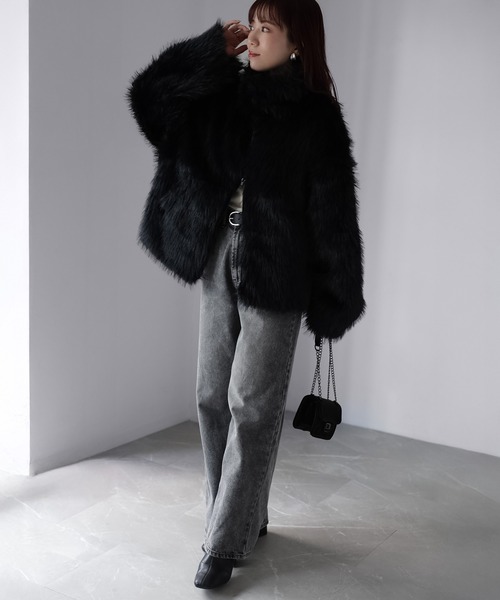 Riberry(リベリー)の「ダブルジップフェイクファーブルゾン(ブルゾン・レディース・ベージュ/ブラウン/ベージュ系/ブラック/ブラウン系/グレー・FREE)」の9枚目の写真