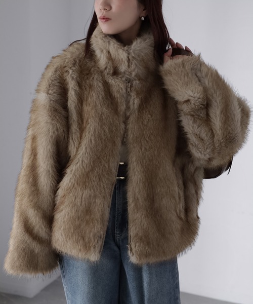 Riberry(リベリー)の「ダブルジップフェイクファーブルゾン(ブルゾン・レディース・ベージュ/ブラウン/ベージュ系/ブラック/ブラウン系/グレー・FREE)」の20枚目の写真