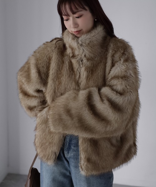 Riberry(リベリー)の「ダブルジップフェイクファーブルゾン(ブルゾン・レディース・ベージュ/ブラウン/ベージュ系/ブラック/ブラウン系/グレー・FREE)」の19枚目の写真