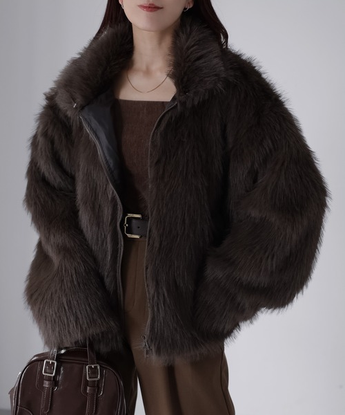 Riberry(リベリー)の「ダブルジップフェイクファーブルゾン(ブルゾン・レディース・ベージュ/ブラウン/ベージュ系/ブラック/ブラウン系/グレー・FREE)」の14枚目の写真