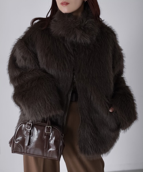 Riberry(リベリー)の「ダブルジップフェイクファーブルゾン(ブルゾン・レディース・ベージュ/ブラウン/ベージュ系/ブラック/ブラウン系/グレー・FREE)」の13枚目の写真