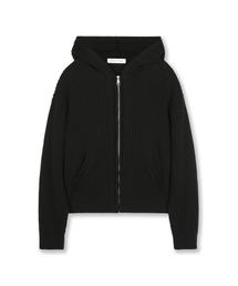 OVERSIZED HOOD KNIT ZIP UP BLACK