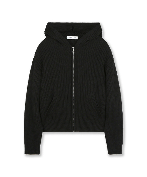 OVERSIZED HOOD KNIT ZIP UP BLACK — оверсайз худи‑кардиган на молнии, черный