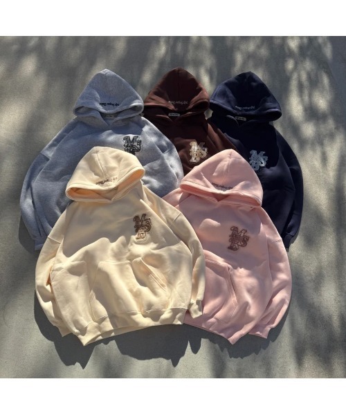 My sugar Babe（マイシュガーベイブ）の「line stone applique hoodie（パーカー・メンズ・オフホワイト/グレー/ピンク系/ダークブラウン/ネイビー系・MEDIUM/LARGE）」の7枚目の写真