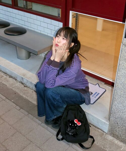 SLOW RECORD HOUSE(スローレコードハウス)の「ストライプニットフードジップアップ_パープル(パーカー・レディース・その他・MEDIUM/LARGE)」の3枚目の写真