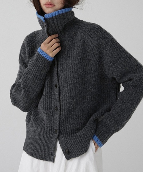 ReRe(リリ)の「配色デザインハイネックニットカーディガン(カーディガン/ボレロ・レディース・グレー/ダークブラウン・FREE)」の9枚目の写真
