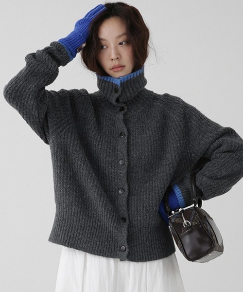 ReRe(リリ)の「配色デザインハイネックニットカーディガン(カーディガン/ボレロ・レディース・グレー/ダークブラウン・FREE)」の8枚目の写真