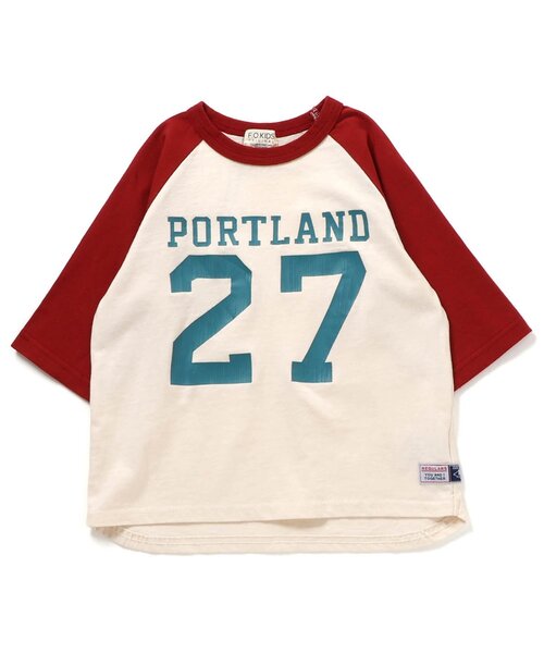 F.O.KIDS（エフオーキッズ）の「ラグランTシャツ（7分丈）_ジュニア対応（Tシャツ/カットソー・キッズ・グリーン/グレー/キナリ・80/90/100/110/120/130/140）」の2枚目の写真