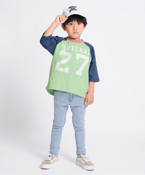 F.O.KIDS（エフオーキッズ）の「ラグランTシャツ（7分丈）_ジュニア対応（Tシャツ/カットソー・キッズ・グリーン/グレー/キナリ・80/90/100/110/120/130/140）」の4枚目の写真