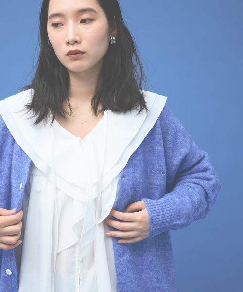 Kappa(カッパ)の「≪Kappa×and ST ウェルネスクラブ≫ロゴ刺繍Vネックカーディガン (ユニセックス)(カーディガン/ボレロ・レディース・ミント/ブラック/グレー/ブルー・LARGE/SMALL/MEDIUM)」の4枚目の写真