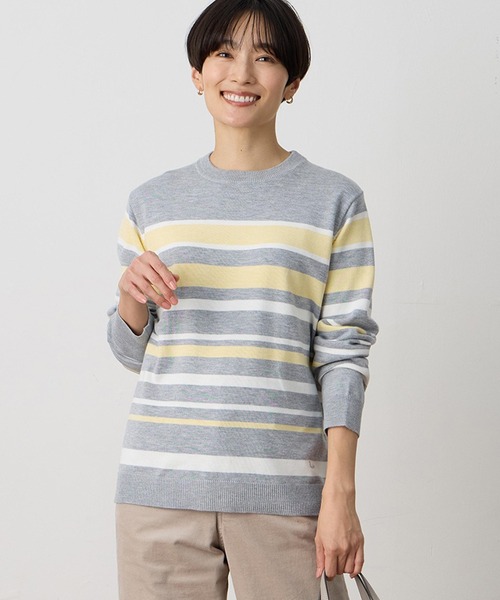 DECOY SINCE 1981（デコイシンスイチキュウハチイチ）の「マルチボーダーニットプルオーバー【洗える】（ニット/セーター・レディース・グレー/ネイビー・M/L/LL）」の2枚目の写真