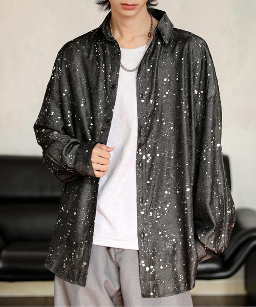 neos(ネオス)の「【neos】ビッグシルエット ラメプリント ロングスリーブ シャツ(シャツ/ブラウス・メンズ・ブラック/グレー・LARGE/MEDIUM)」の3枚目の写真