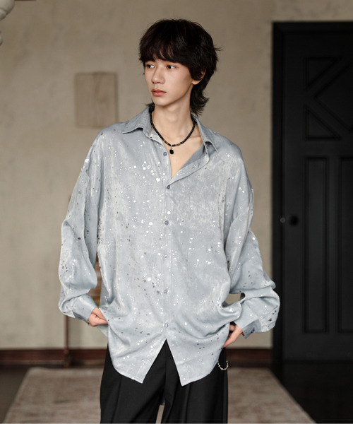 neos(ネオス)の「【neos】ビッグシルエット ラメプリント ロングスリーブ シャツ(シャツ/ブラウス・メンズ・ブラック/グレー・LARGE/MEDIUM)」の10枚目の写真