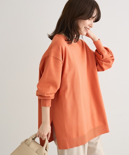 Green　Parks（グリーンパークス）の「もちやわサイドリブニットチュニック（ニット/セーター・レディース・オレンジ/ブルー/杢グレー/ダークネイビー・FREE）」の4枚目の写真