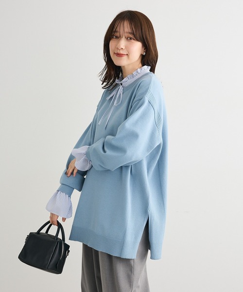 Green　Parks（グリーンパークス）の「もちやわサイドリブニットチュニック（ニット/セーター・レディース・オレンジ/ブルー/杢グレー/ダークネイビー・FREE）」の10枚目の写真