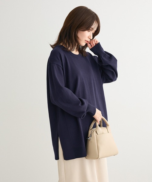 Green　Parks（グリーンパークス）の「もちやわサイドリブニットチュニック（ニット/セーター・レディース・オレンジ/ブルー/杢グレー/ダークネイビー・FREE）」の11枚目の写真