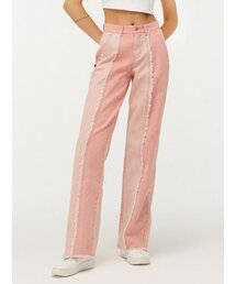 カッティング配色ワイドデニムパンツ_PINK