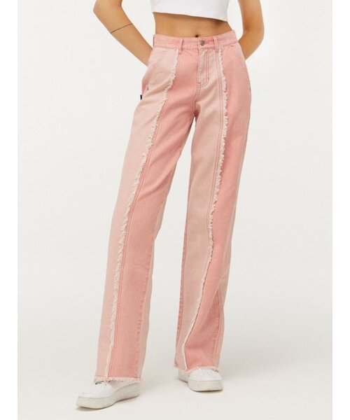 CITYBREEZE(シティブリーズ)の「カッティング配色ワイドデニムパンツ_PINK(デニムパンツ・レディース・ピンク・S/M)」の1枚目の写真
