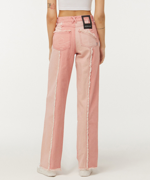 CITYBREEZE(シティブリーズ)の「カッティング配色ワイドデニムパンツ_PINK(デニムパンツ・レディース・ピンク・S/M)」の3枚目の写真