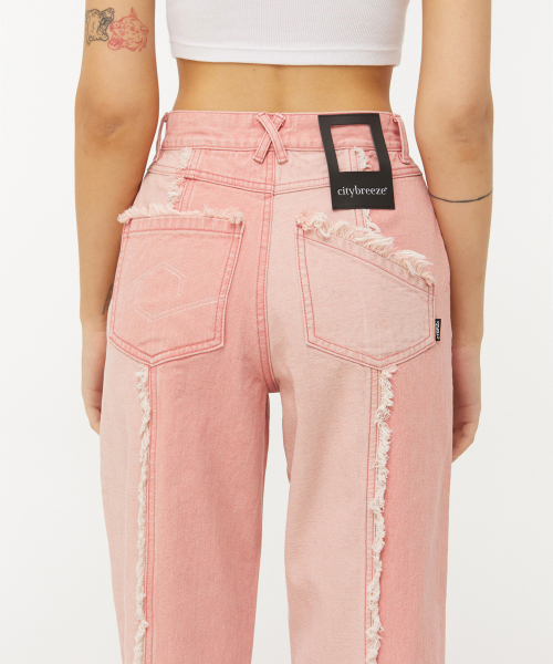 CITYBREEZE(シティブリーズ)の「カッティング配色ワイドデニムパンツ_PINK(デニムパンツ・レディース・ピンク・S/M)」の4枚目の写真
