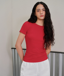 ウィメンズリブスリムフィットTシャツ[レッド]