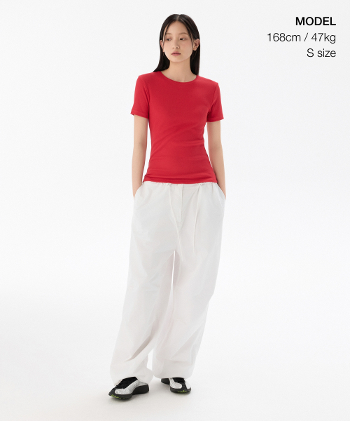 MUSINSA STANDARD WOMAN（ムシンサスタンダードウーマン）の「ウィメンズリブスリムフィットTシャツ[レッド]（Tシャツ/カットソー・レディース・その他・LARGE/SMALL/MEDIUM/X-SMALL）」の4枚目の写真
