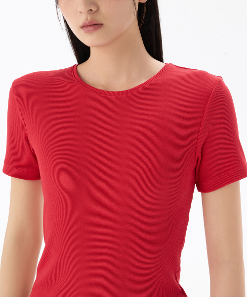 MUSINSA STANDARD WOMAN（ムシンサスタンダードウーマン）の「ウィメンズリブスリムフィットTシャツ[レッド]（Tシャツ/カットソー・レディース・その他・LARGE/SMALL/MEDIUM/X-SMALL）」の6枚目の写真