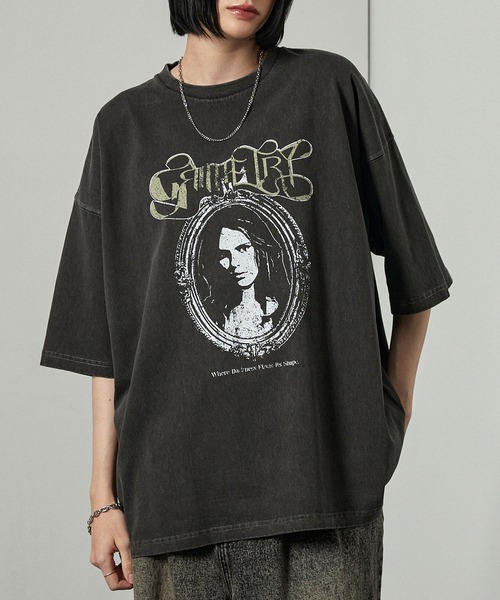 Alfred Alex(アルフレッドアレックス)の「【Alfred Alex】ヴィンテージライク ピグメント オーバーサイズ プリントTシャツ(Tシャツ/カットソー・メンズ・ワイン/ブラック/ブラック系/ネイビー/ダークブラウン・L/M)」の9枚目の写真