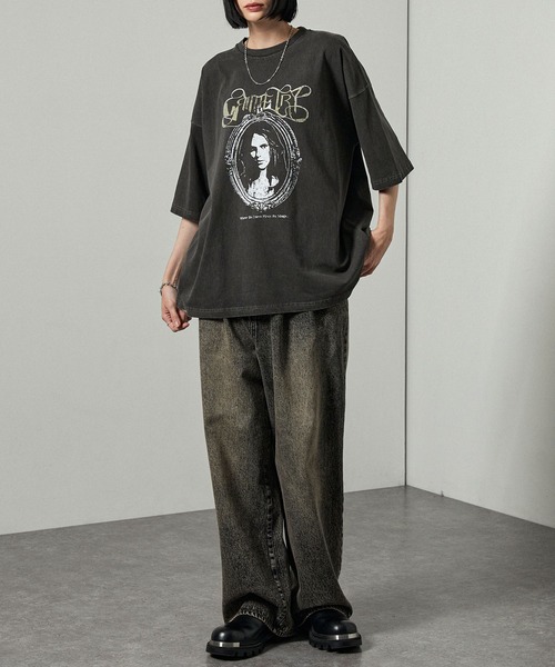 Alfred Alex(アルフレッドアレックス)の「【Alfred Alex】ヴィンテージライク ピグメント オーバーサイズ プリントTシャツ(Tシャツ/カットソー・メンズ・ワイン/ブラック/ブラック系/ネイビー/ダークブラウン・L/M)」の15枚目の写真
