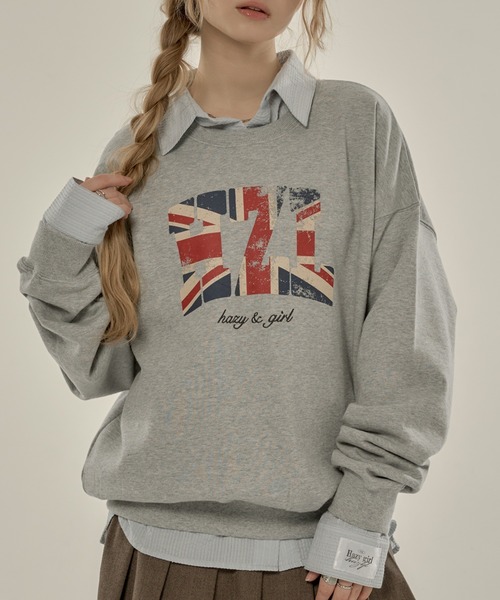 hazyl（ヘイジル）の「flag logo sweat/フラッグロゴスウェット（スウェット・レディース・グレー/ネイビー・フリー）」の2枚目の写真
