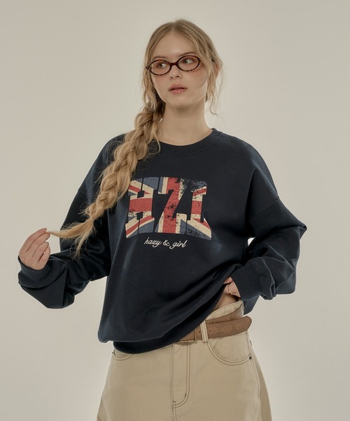 hazyl（ヘイジル）の「flag logo sweat/フラッグロゴスウェット（スウェット・レディース・グレー/ネイビー・フリー）」の4枚目の写真