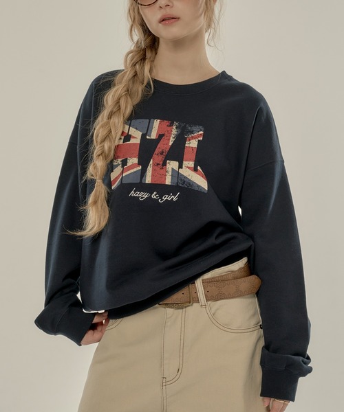hazyl（ヘイジル）の「flag logo sweat/フラッグロゴスウェット（スウェット・レディース・グレー/ネイビー・フリー）」の3枚目の写真