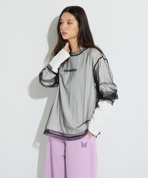 ANNA SUI NYC(アナ スイ エヌ ワイ シー)の「メッシュレイヤードロングTシャツ(Tシャツ/カットソー・レディース・パープル/ピンク/ブラック・FREE)」の6枚目の写真