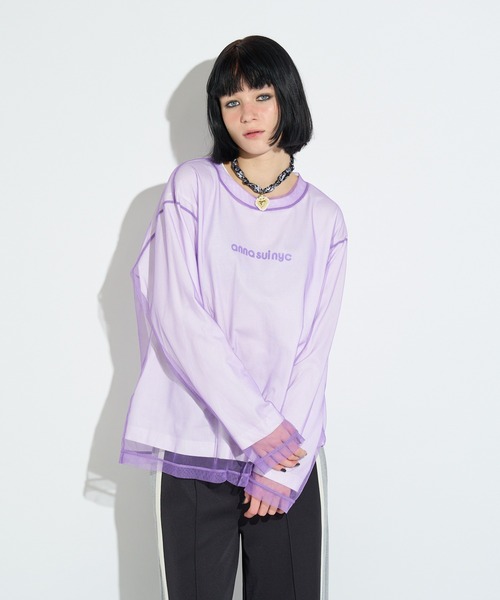 anna sui nyc(アナ スイ エヌ ワイ シー)の「メッシュレイヤードロングTシャツ(Tシャツ/カットソー・レディース・パープル/ピンク/ブラック・FREE)」の19枚目の写真