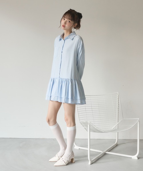 Nadana(ナダナ)の「ストライプティアードミニワンピース(ワンピース・レディース・サックスブルー/アイボリー・FREE)」の9枚目の写真