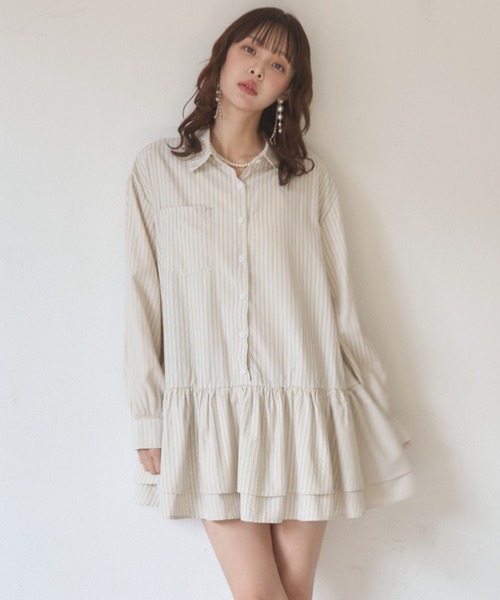 Nadana(ナダナ)の「ストライプティアードミニワンピース(ワンピース・レディース・サックスブルー/アイボリー・FREE)」の19枚目の写真