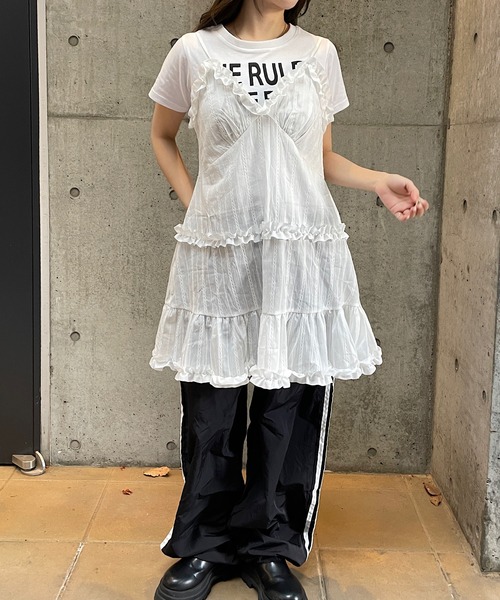 ROGER AND RAW（ロジャーアンドロウ）の「2WAY フリルキャミチュニック（キャミソール・レディース・ホワイト/ブラック・FREE）」の10枚目の写真