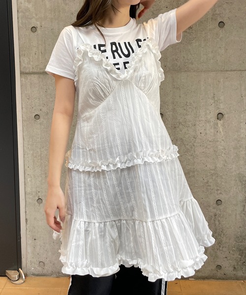 ROGER AND RAW（ロジャーアンドロウ）の「2WAY フリルキャミチュニック（キャミソール・レディース・ホワイト/ブラック・FREE）」の6枚目の写真
