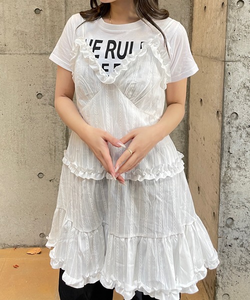 ROGER AND RAW（ロジャーアンドロウ）の「2WAY フリルキャミチュニック（キャミソール・レディース・ホワイト/ブラック・FREE）」の5枚目の写真