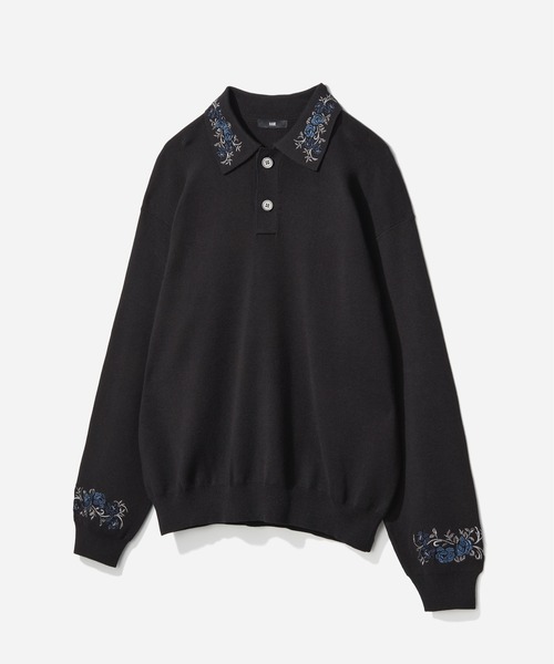 HARE（ハレ）の「シシュウニットポロ(HARE)（ポロシャツ・メンズ・ブルー/ライトグレー/ブラック・FREE）」の2枚目の写真