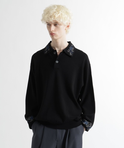 HARE（ハレ）の「シシュウニットポロ(HARE)（ポロシャツ・メンズ・ブルー/ライトグレー/ブラック・FREE）」の4枚目の写真