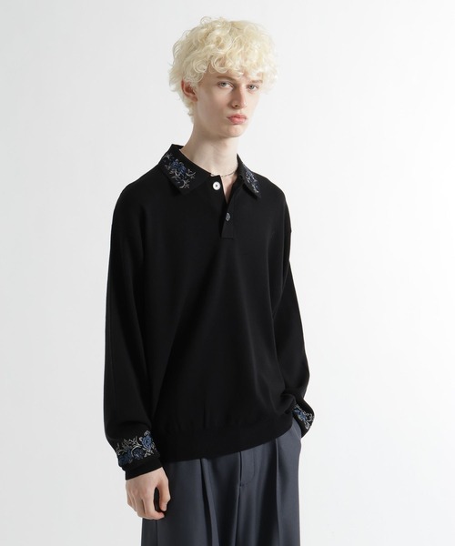 HARE（ハレ）の「シシュウニットポロ(HARE)（ポロシャツ・メンズ・ブルー/ライトグレー/ブラック・FREE）」の5枚目の写真